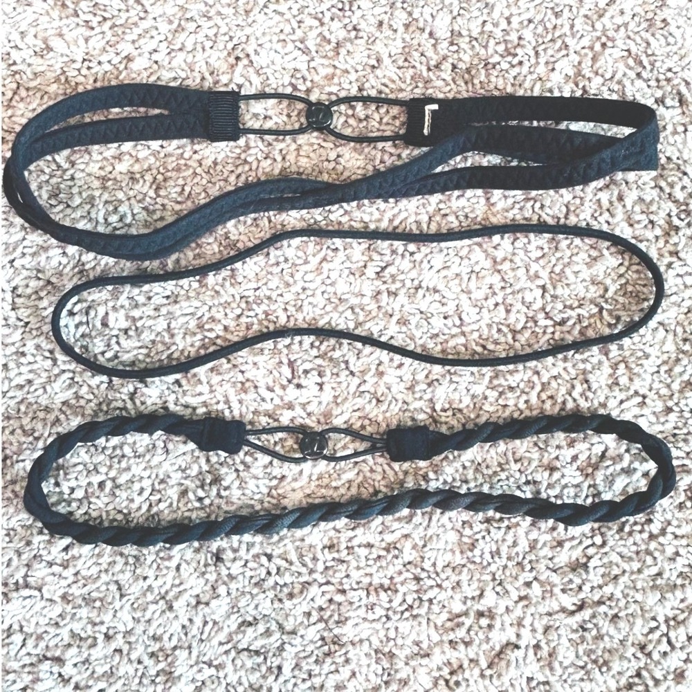 Lululemon Black Athletic Headband Bundle Braided Dual Strap Skinny 3 Pack